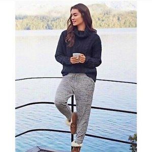 Athleta Blue Merino Wool Oversize Chunky Fisherman Turtleneck Sweater Large